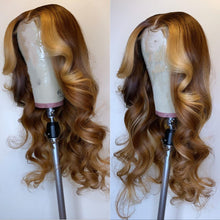 Load image into Gallery viewer, 13*4 Transparent Lace Front Human Hair Highlight Bodywave Wigs with Baby Hair Remy Hair Pre-Plucked Wigs 150% Density
