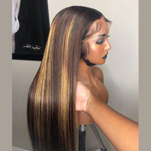 Load image into Gallery viewer, 13x4 Transparent Lace 13*6*1 T Part Lace Front Human Hair Highlight Straight Wigs for Women Invisible Lace 150% 180% Density Pre Plucked
